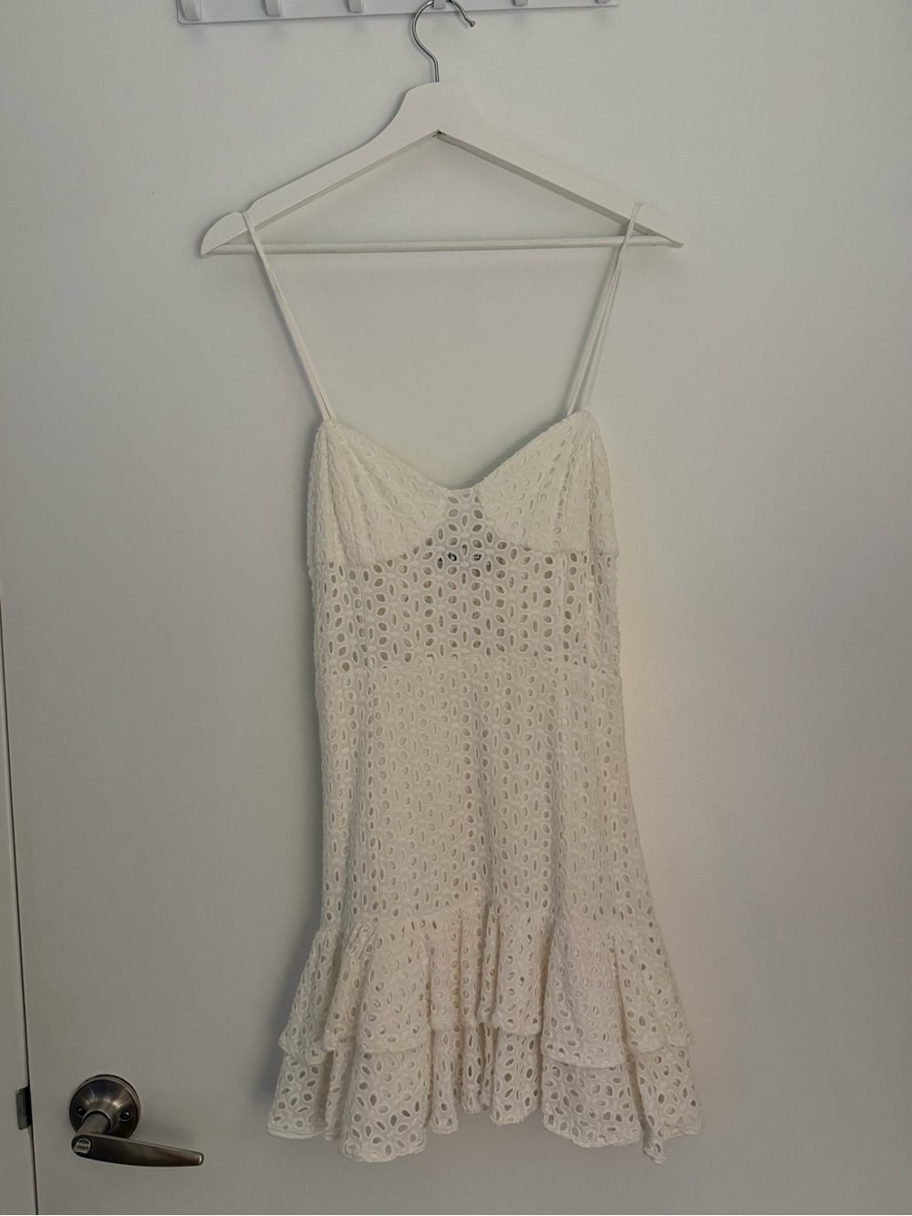 Zara Cream Eyelet Mini Dress with Ruffle Hem